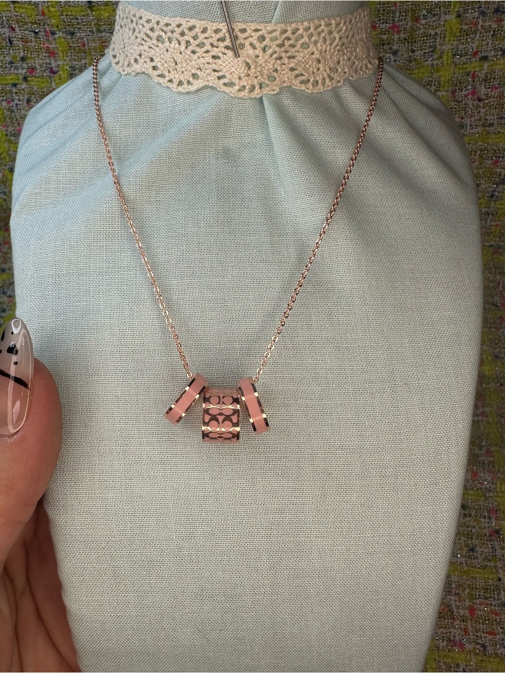 Rose Gold Women’s Pendant Necklace with Cylindrical Accents